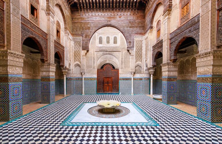 Fez,Or,Fes,,Morocco.,Courtyard,Of,The,Al-attarine,Madrasa.
